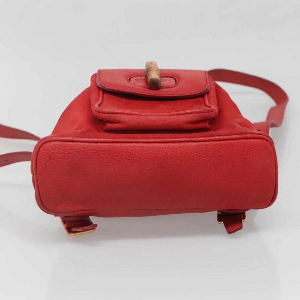 GUCCI Bamboo Backpack Suede Leather Red Gold 003 58 0030 Auth ar13675 - Picture 5 of 16
